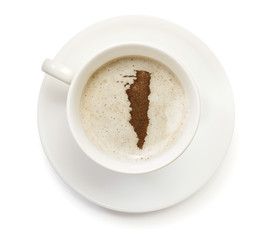 Cup of coffee with foam and powder in the shape of Gibraltar.(se