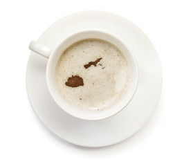 Cup of coffee with foam and powder in the shape of Fiji.(series)