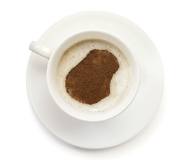 Cup of coffee with foam and powder in the shape of Nauru.(series