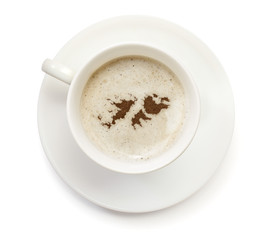 Cup of coffee with foam and powder in the shape of Falkland Isla