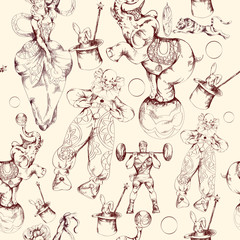 Circus doodle sketch seamless pattern