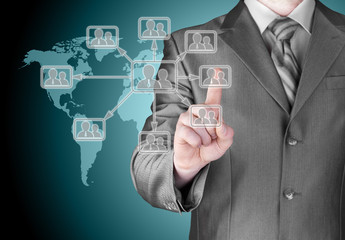 Businessman pressing modern social buttons