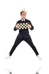 Funny chess player isolated on white