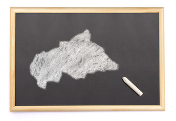 Blackboard with a chalk and the shape of Central African Republi