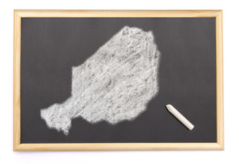 Blackboard with a chalk and the shape of Niger drawn onto. (seri