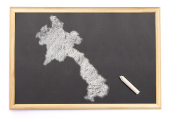 Blackboard with a chalk and the shape of Laos drawn onto. (serie