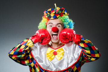 Funny clown with box gloves