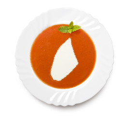 Plate tomato soup with cream in the shape of Djibouti.(series)