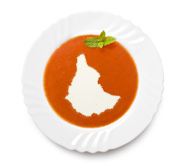 Plate tomato soup with cream in the shape of Ethiopia.(series)
