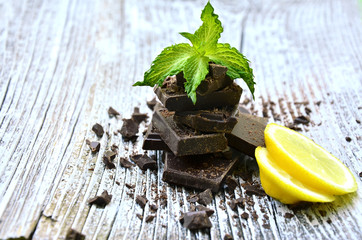 Chocolate and mint.Selective focus.