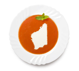 Plate tomato soup with cream in the shape of Western Australia.(