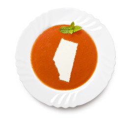 Plate tomato soup with cream in the shape of Alberta.(series)