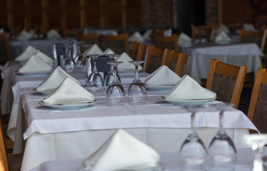 Empty glasses set in restaurant