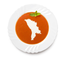 Plate tomato soup with cream in the shape of Moldava.(series)