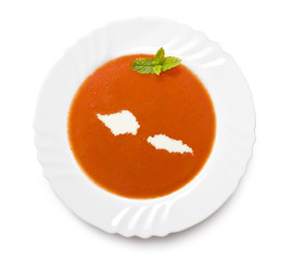 Plate tomato soup with cream in the shape of Samoa.(series)