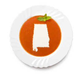 Plate tomato soup with cream in the shape of Alabama.(series)