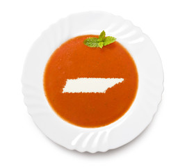 Plate tomato soup with cream in the shape of Tennessee.(series)
