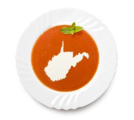 Plate tomato soup with cream in the shape of West Virginia.(seri