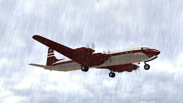 Douglas DC-7 Airplane fly at rain - close up
