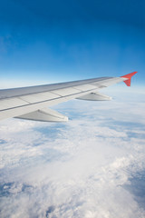 Airplane wing out of window