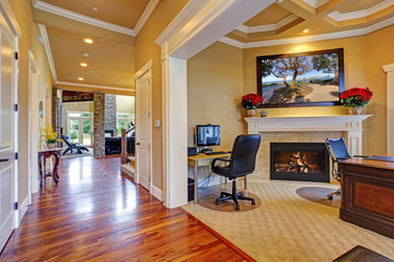 Luxury house interior. Hallway and office room