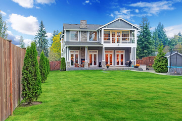 Fototapeta premium Luxury house exterior. Backyard view