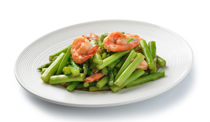 thai food , Asparagus stir fried with prawns