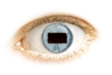 Close-up of an eye with the pupil in the shape of Kansas.(series