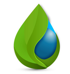 Water drop green leafs. Ecology concept logo vector