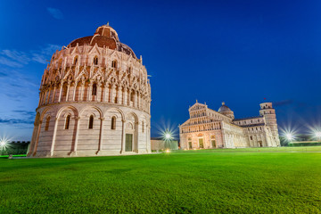 Ancient monuments in Pisa at sunset
