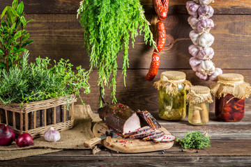 Delicious smoked ham cooked in the traditional way