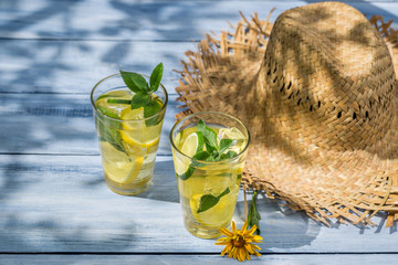 Cold drink with lemon and mint leaf © shaiith