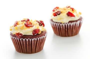 Red cupcake velvet isolated white background