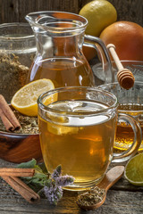 domestic and fresh mint tea with citruses and honey