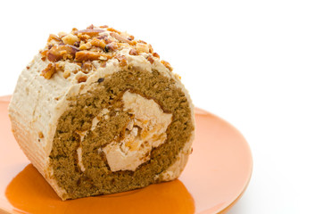 Roll coffee cake isolated on white background