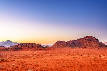 Fototapeta na wymiar Twilight in Wadi Rum, Jordan at early-morning.