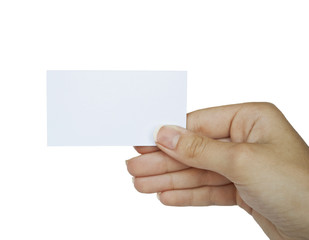 Obraz premium Hand and a card isolated on white