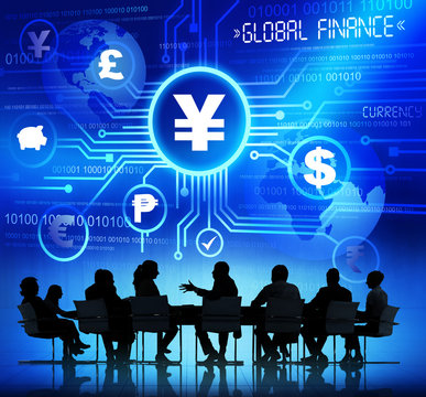 Business People in a Meeting and Global Finance Concepts