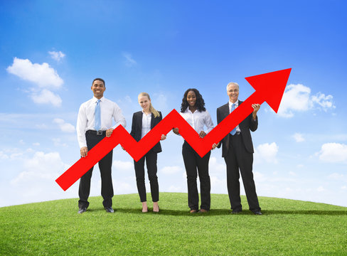 Business People Outdoors Holding Developed Line Graph