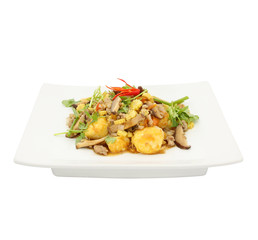 Fried tofu with minced pork and vegetables