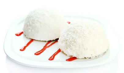 Delicious coconut cakes isolated on white