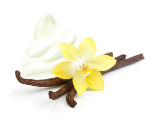 Vanilla pods, flower and ice cream