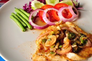 Thai style Spicy minced steamed Fish salad