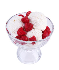 Creamy ice cream with raspberries
