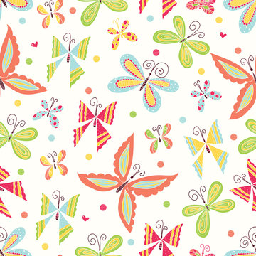 Cute butterfly. Vector seamless pattern.