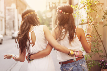 Boho girls walking in the city