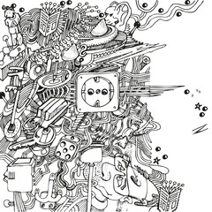 Telefongekritzel mit einem riesengroßen Chaos