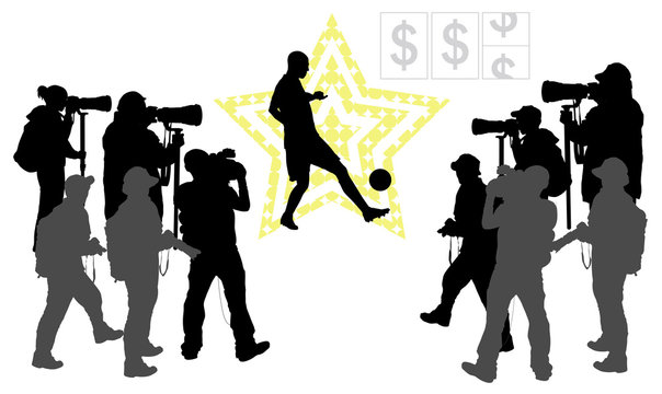 Soccer player and group of people with camera.Vector silhouettes