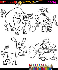 Fototapeta na wymiar farm animals set cartoon coloring book