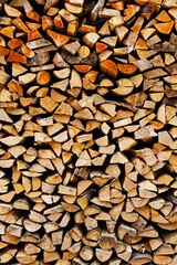 Printed roller blinds Firewood texture Background of a stack old firewood